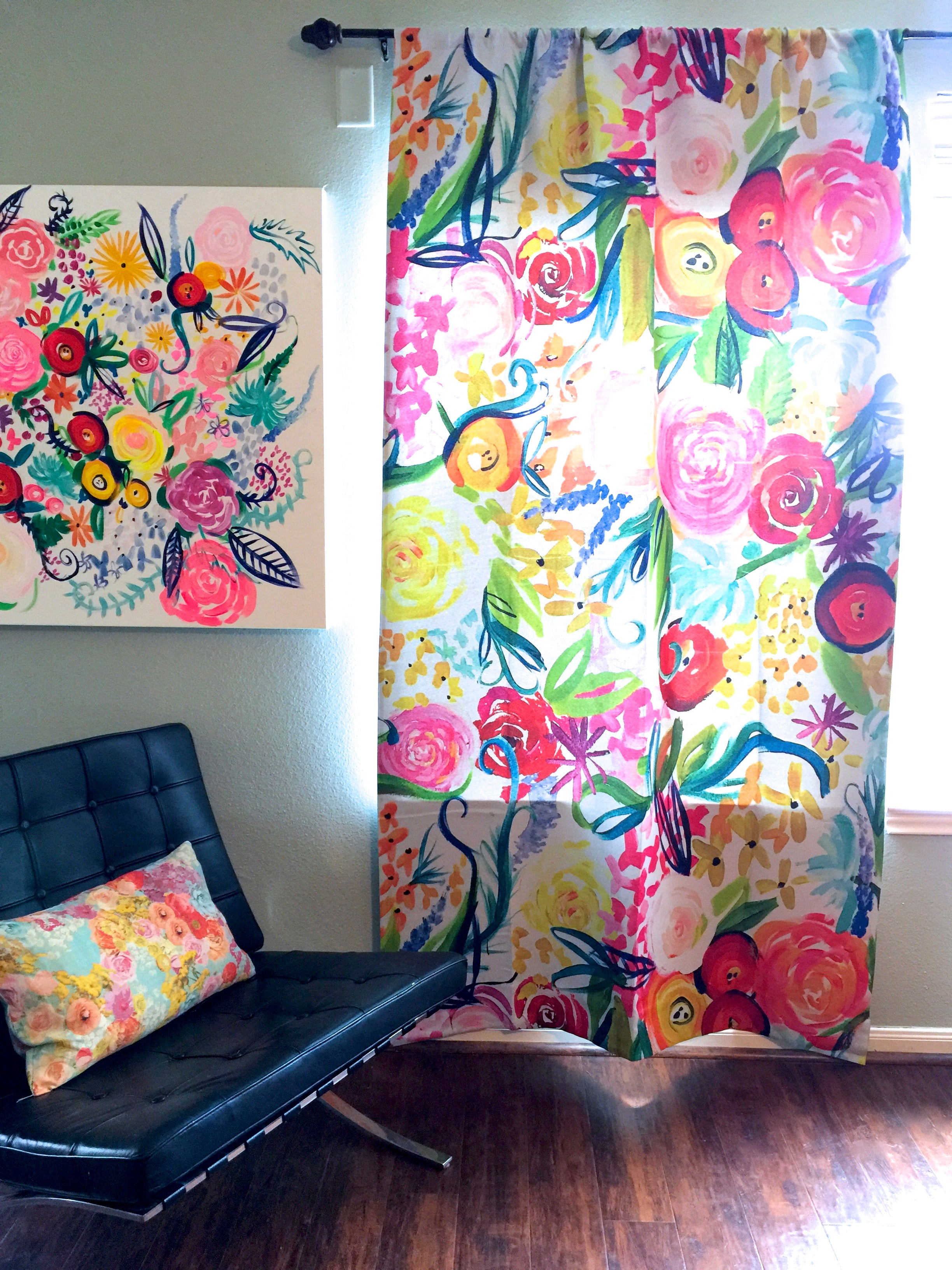 Colorful 'Neon Summer Floral' Painting Print Art Curtains. – The