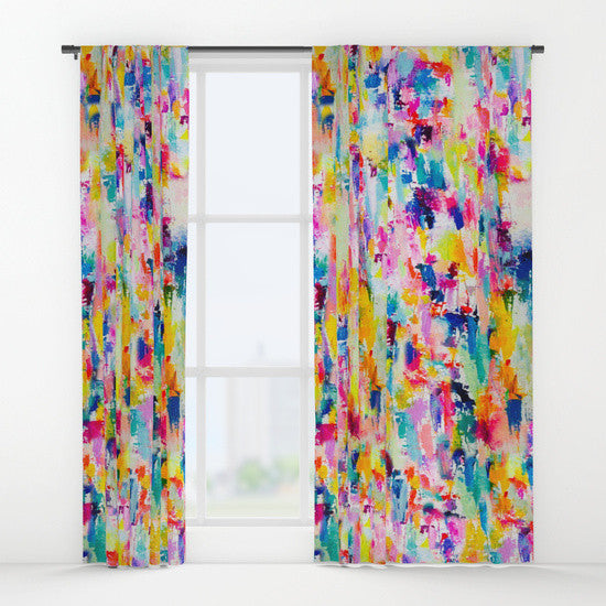 Colorful Neon + Pastel Abstract Painting Art Curtains.