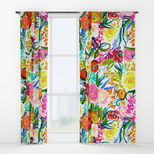 Colorful 'Neon Summer Floral' Painting Print Art Curtains.