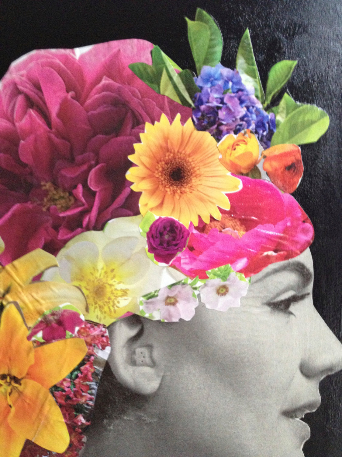 "Lady with Flowers in Her Hair" Original Collage Art