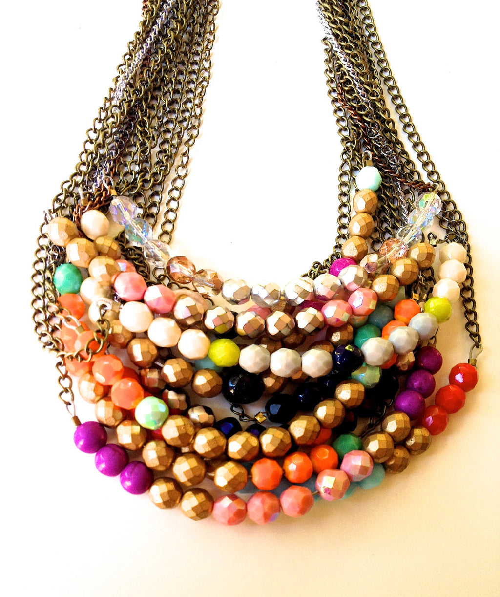 Create your own: Cute Colorblock Czech Glass bead Necklace. Pick your favorite colors!
