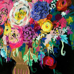 Colorful Floral Bouquet with black background painting original painting