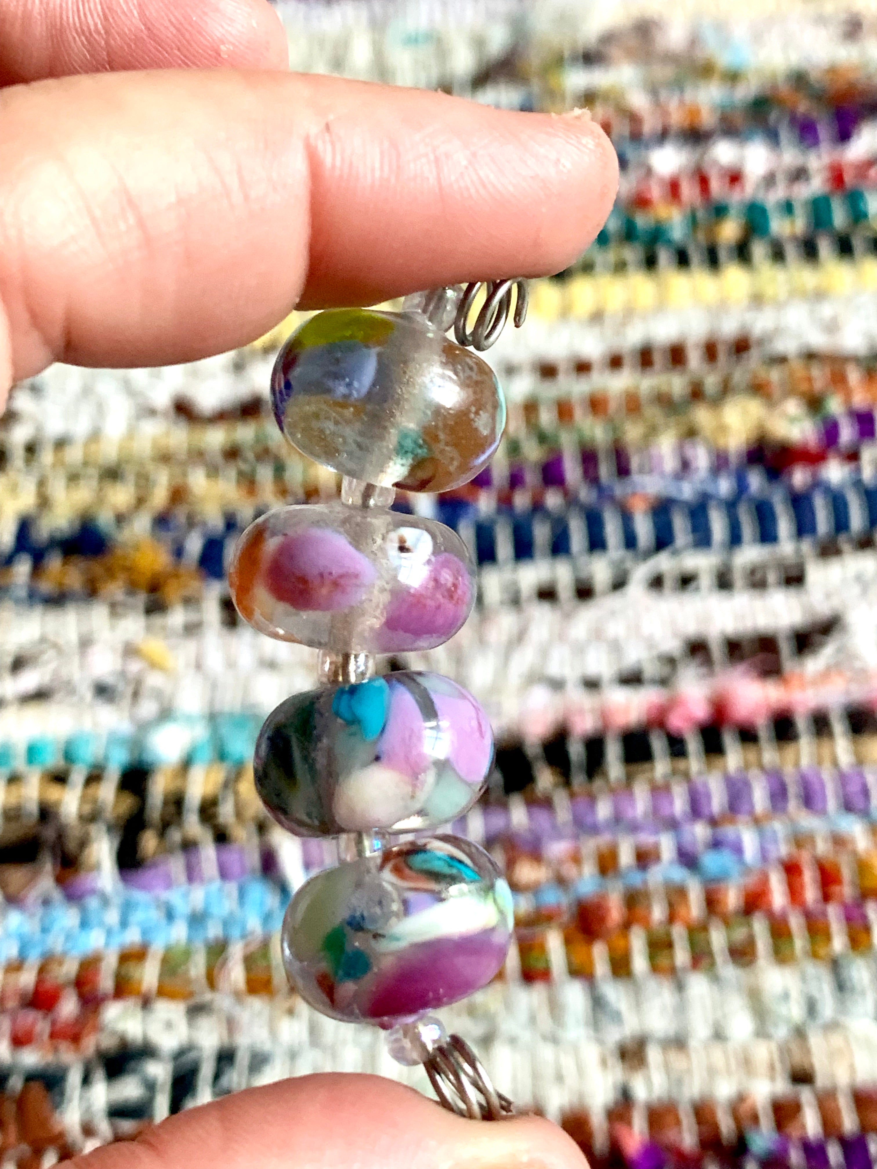 Set of 4 “watercolor” glass beads with brightly colored spots and swirls