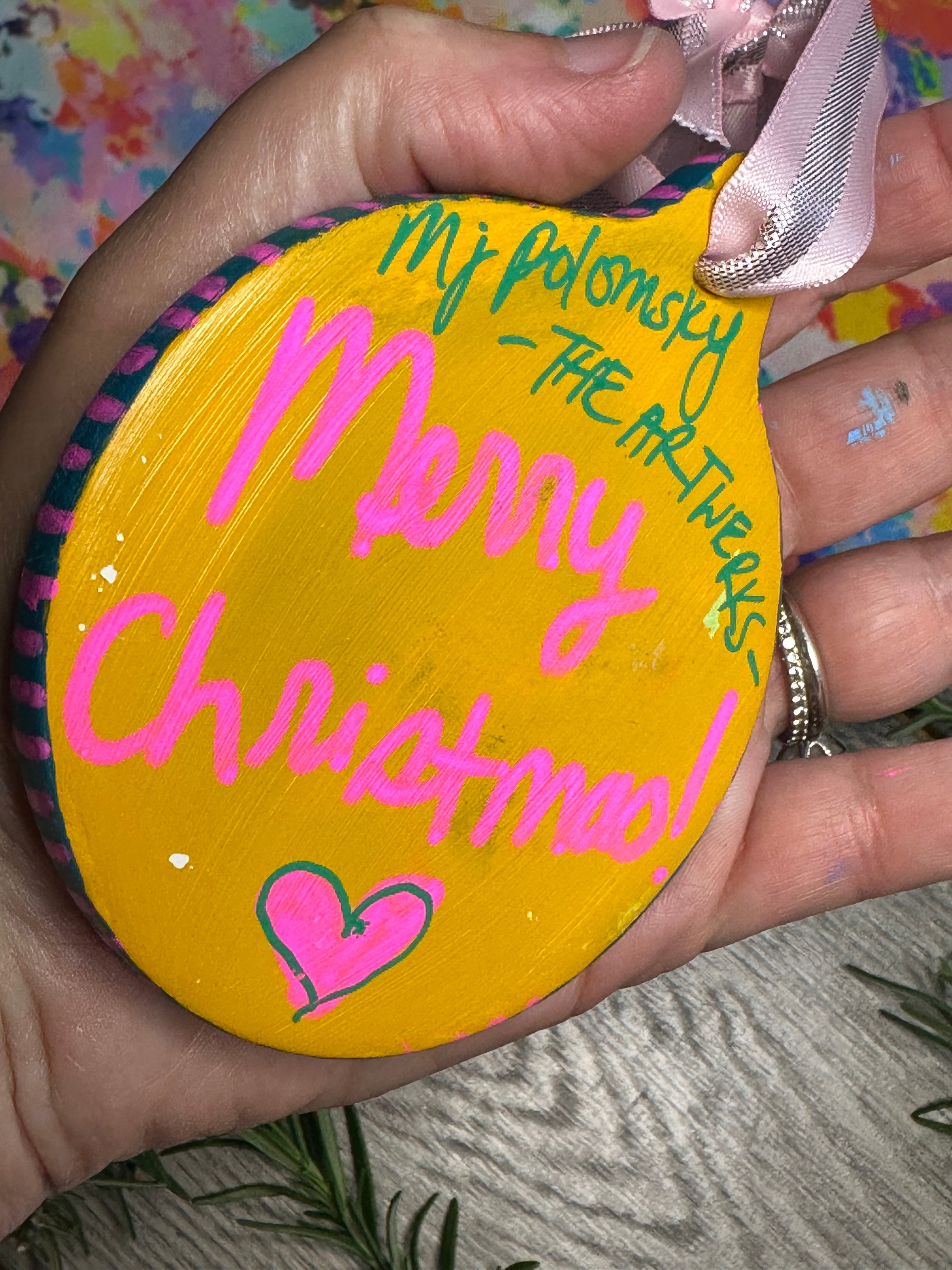 Hot Pink Hand painted Floral Christmas Ornament