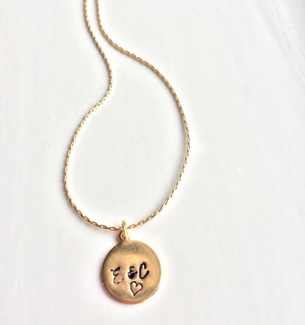 Petite Brass Hand Stamped  Necklace with Initials or Monogram.