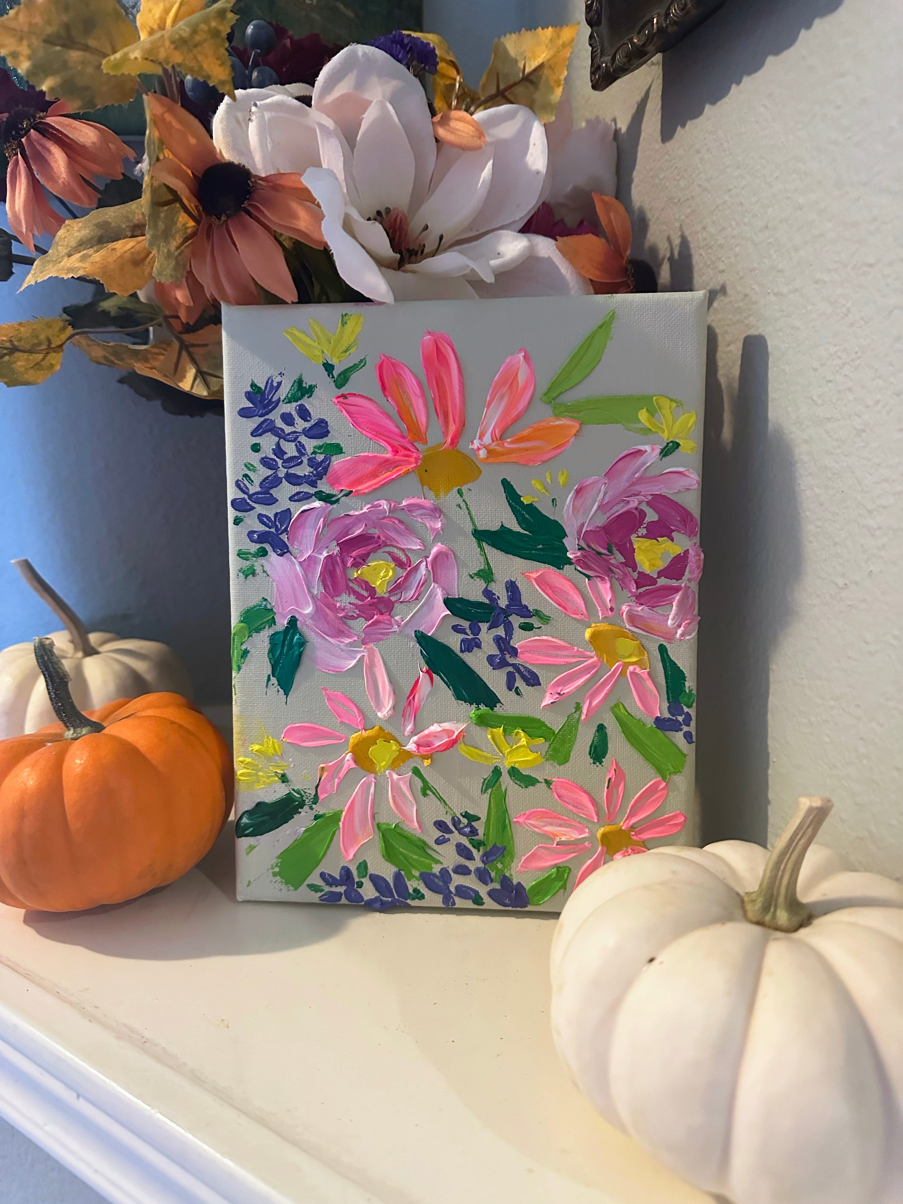 Textural Bright Floral Canvas Painting