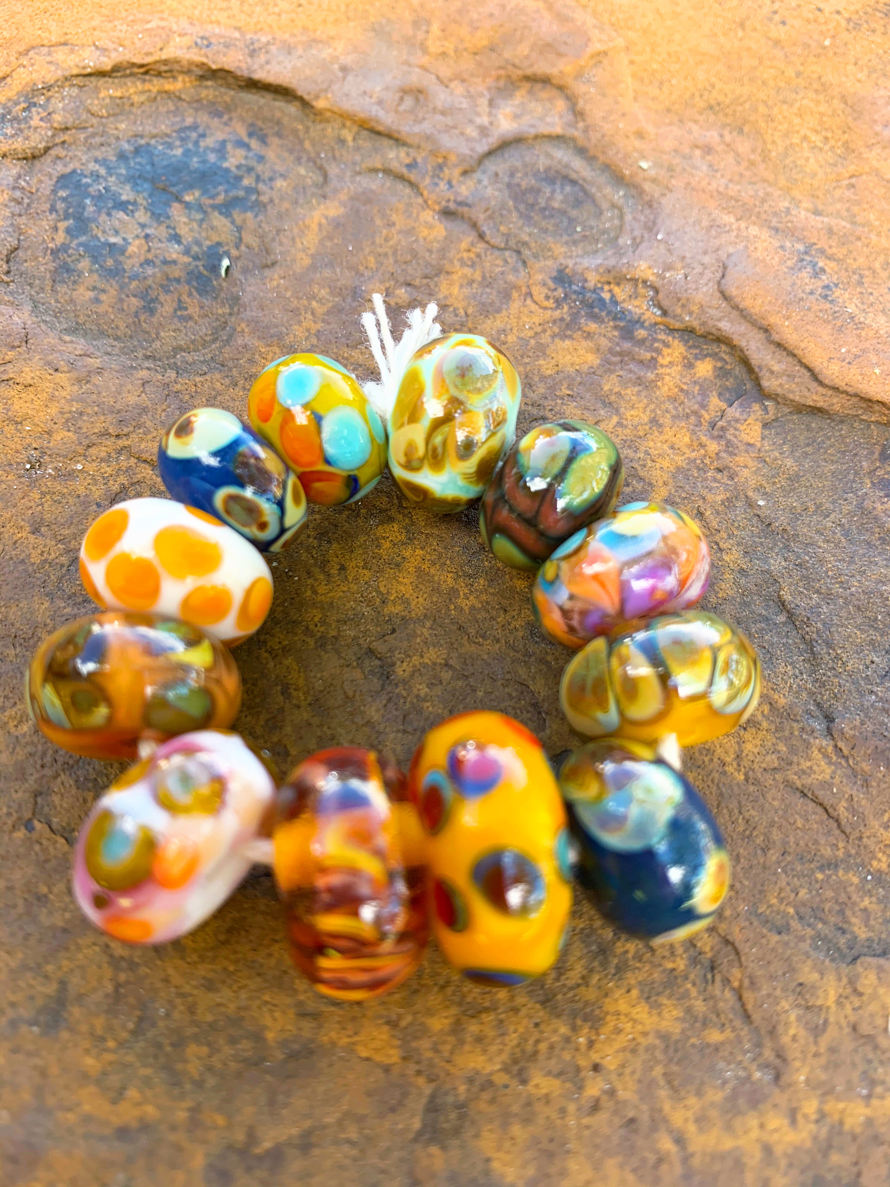 “Vegas Sunset” colorful glass 12 bead set.