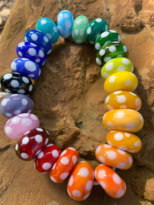 Set of 23 polka dots handcrafted glass beads in rainbow colors