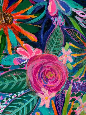 Vibrant Jungle Floral on Canvas 18”x24”